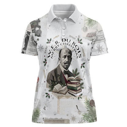 W.E.B. Du Bois Christmas Women Polo Shirt Think Deeper Quote Vintage Portrait Newspaper Collage Festive