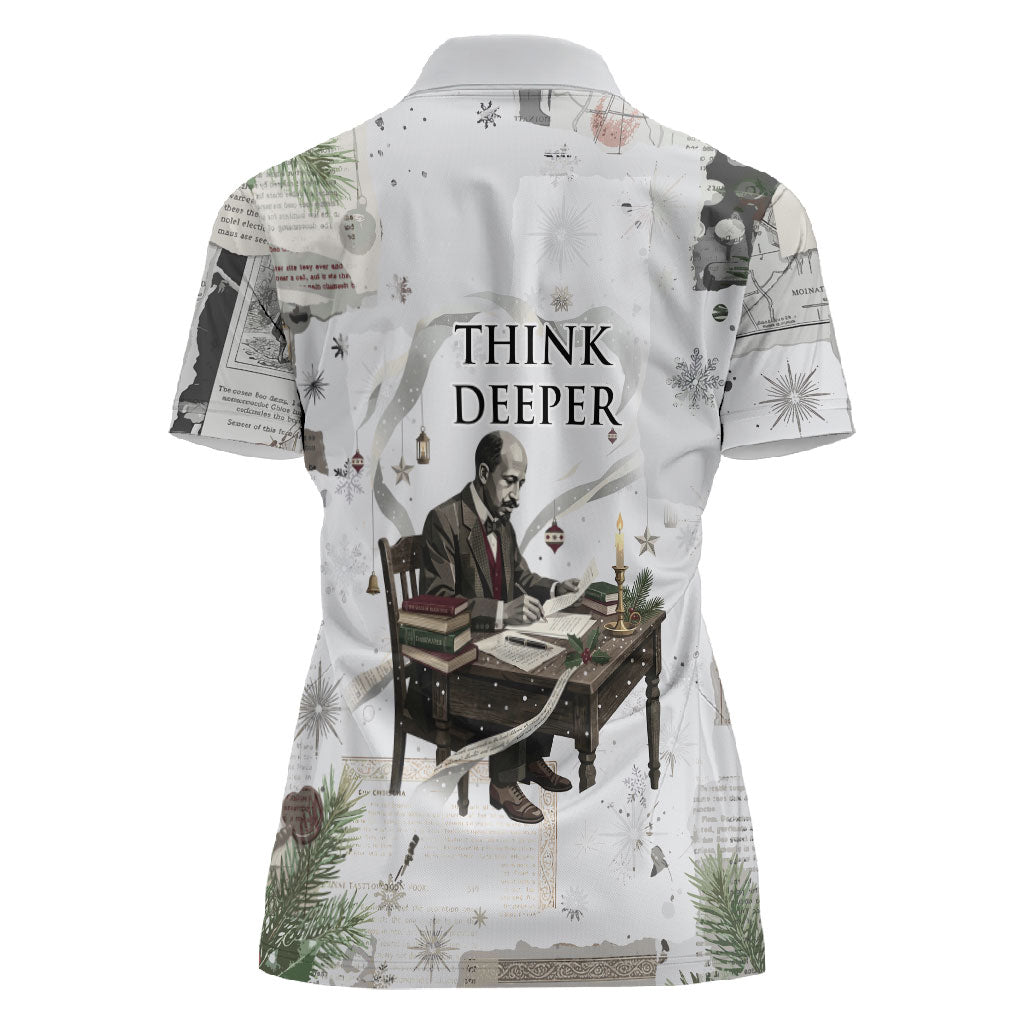 W.E.B. Du Bois Christmas Women Polo Shirt Think Deeper Quote Vintage Portrait Newspaper Collage Festive