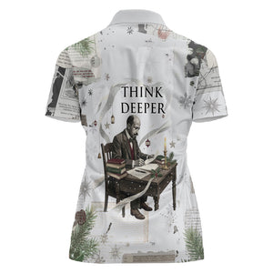 W.E.B. Du Bois Christmas Women Polo Shirt Think Deeper Quote Vintage Portrait Newspaper Collage Festive