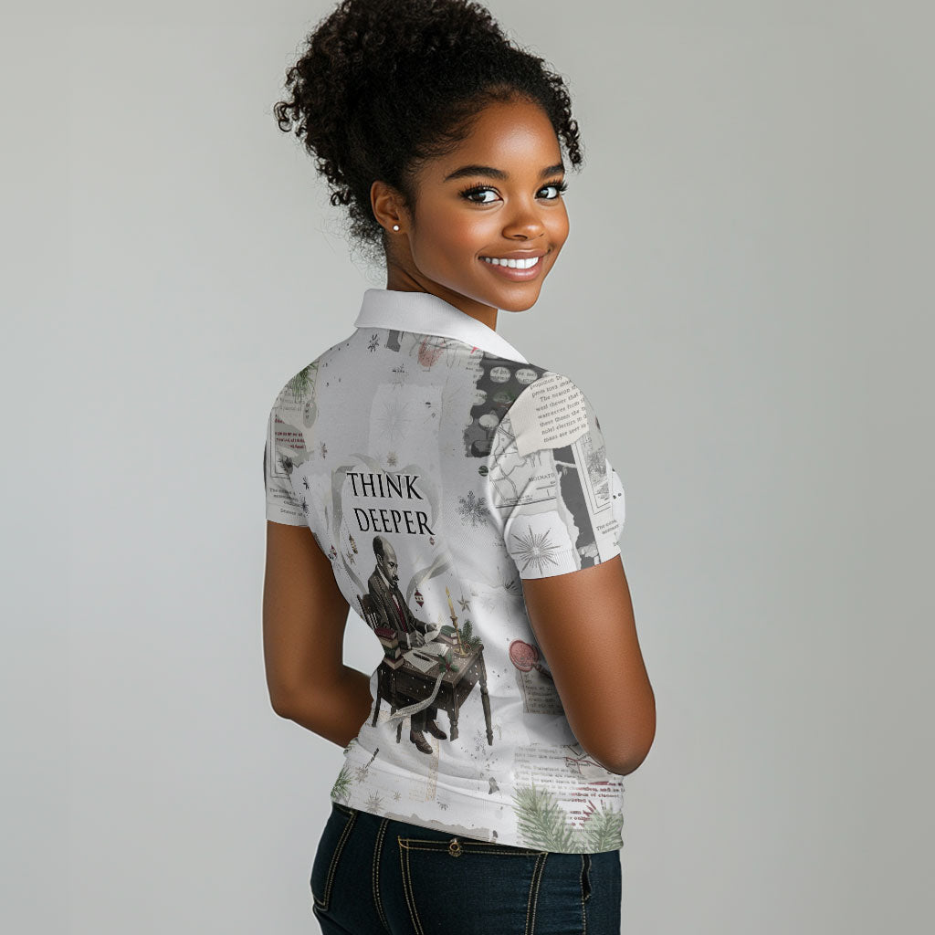 W.E.B. Du Bois Christmas Women Polo Shirt Think Deeper Quote Vintage Portrait Newspaper Collage Festive