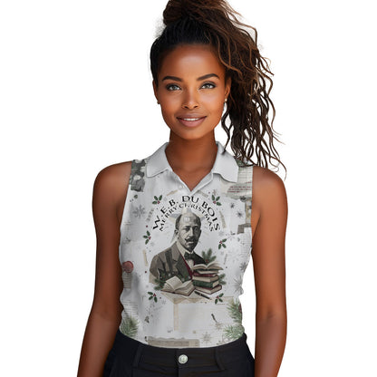 W.E.B. Du Bois Christmas Women Sleeveless Polo Shirt Think Deeper Quote Vintage Portrait Newspaper Collage Festive