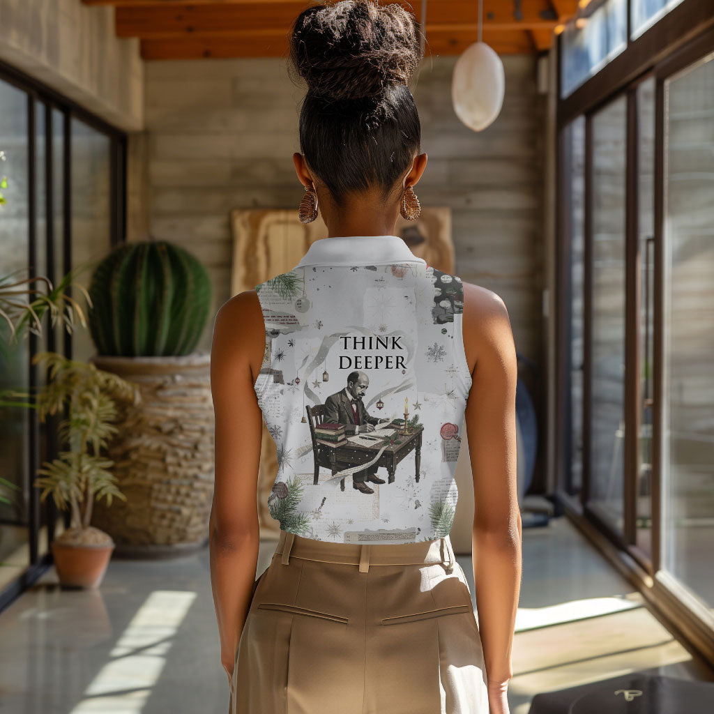 W.E.B. Du Bois Christmas Women Sleeveless Polo Shirt Think Deeper Quote Vintage Portrait Newspaper Collage Festive
