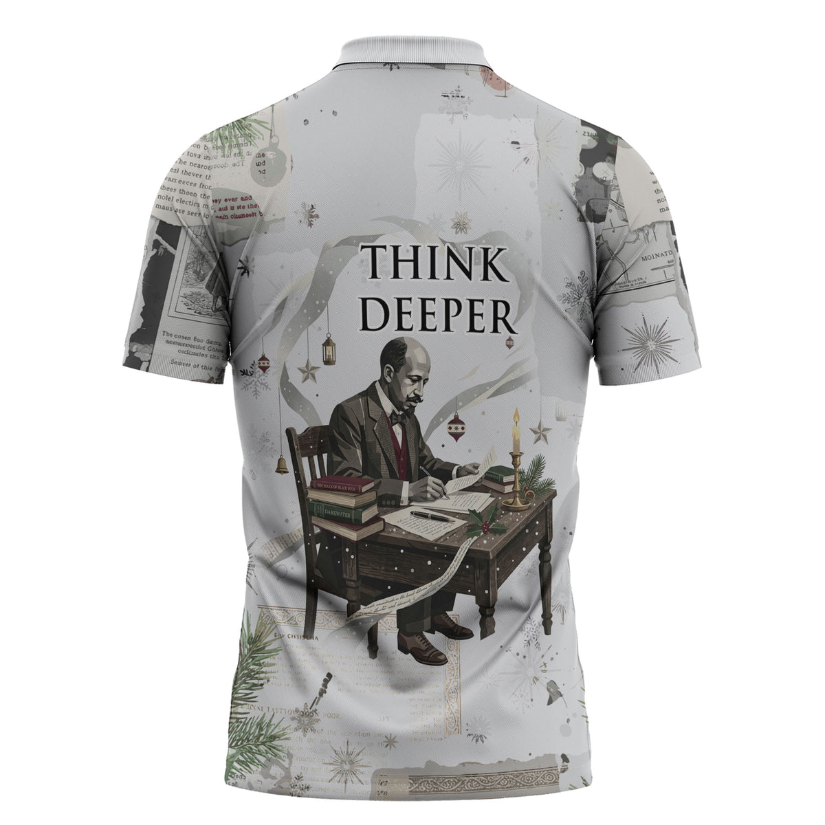 W.E.B. Du Bois Christmas Zipper Polo Shirt Think Deeper Quote Vintage Portrait Newspaper Collage Festive