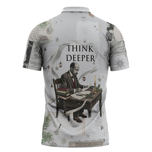W.E.B. Du Bois Christmas Zipper Polo Shirt Think Deeper Quote Vintage Portrait Newspaper Collage Festive