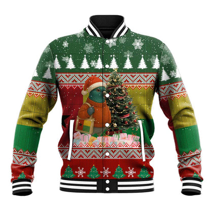Guinea Bissau Christmas Baseball Jacket Santa Penguin Christmas Tree and Snowflake - African Pride