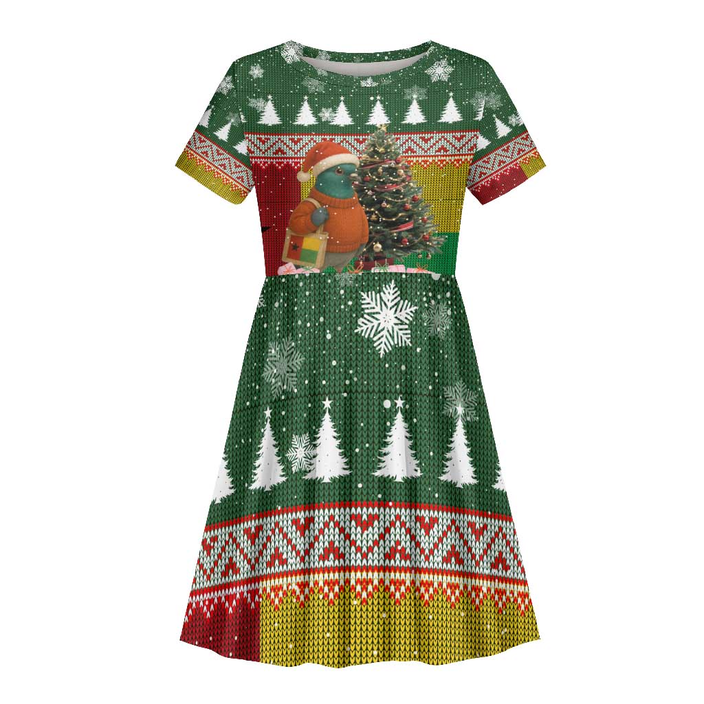 Guinea Bissau Christmas Kid Short Sleeve Dress Santa Penguin Christmas Tree and Snowflake - African Pride