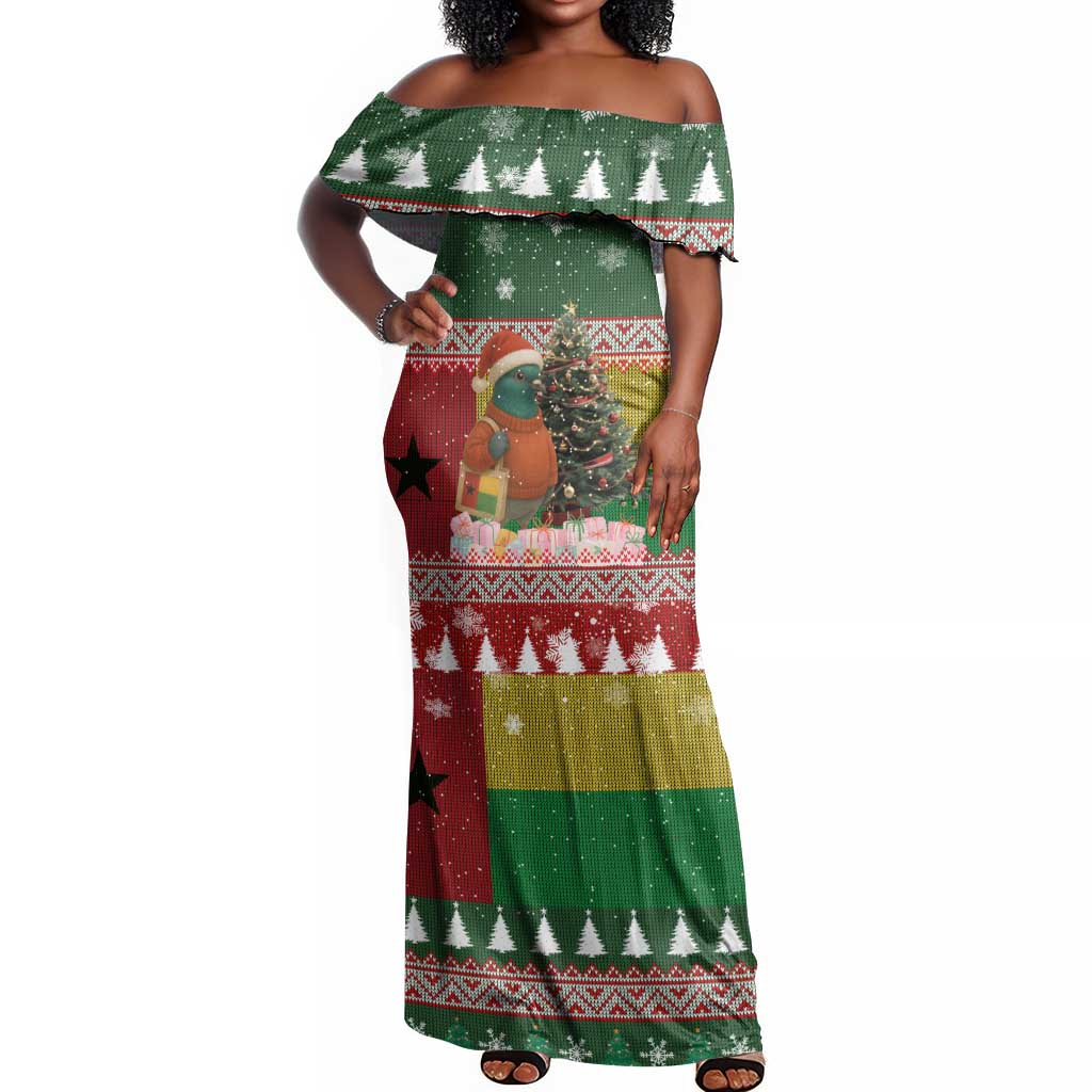 Guinea Bissau Christmas Off Shoulder Maxi Dress Santa Penguin Christmas Tree and Snowflake - African Pride