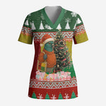 Guinea Bissau Christmas Scrub Top Santa Penguin Christmas Tree and Snowflake - African Pride