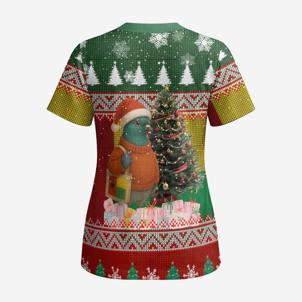 Guinea Bissau Christmas Scrub Top Santa Penguin Christmas Tree and Snowflake - African Pride