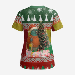 Guinea Bissau Christmas Scrub Top Santa Penguin Christmas Tree and Snowflake - African Pride