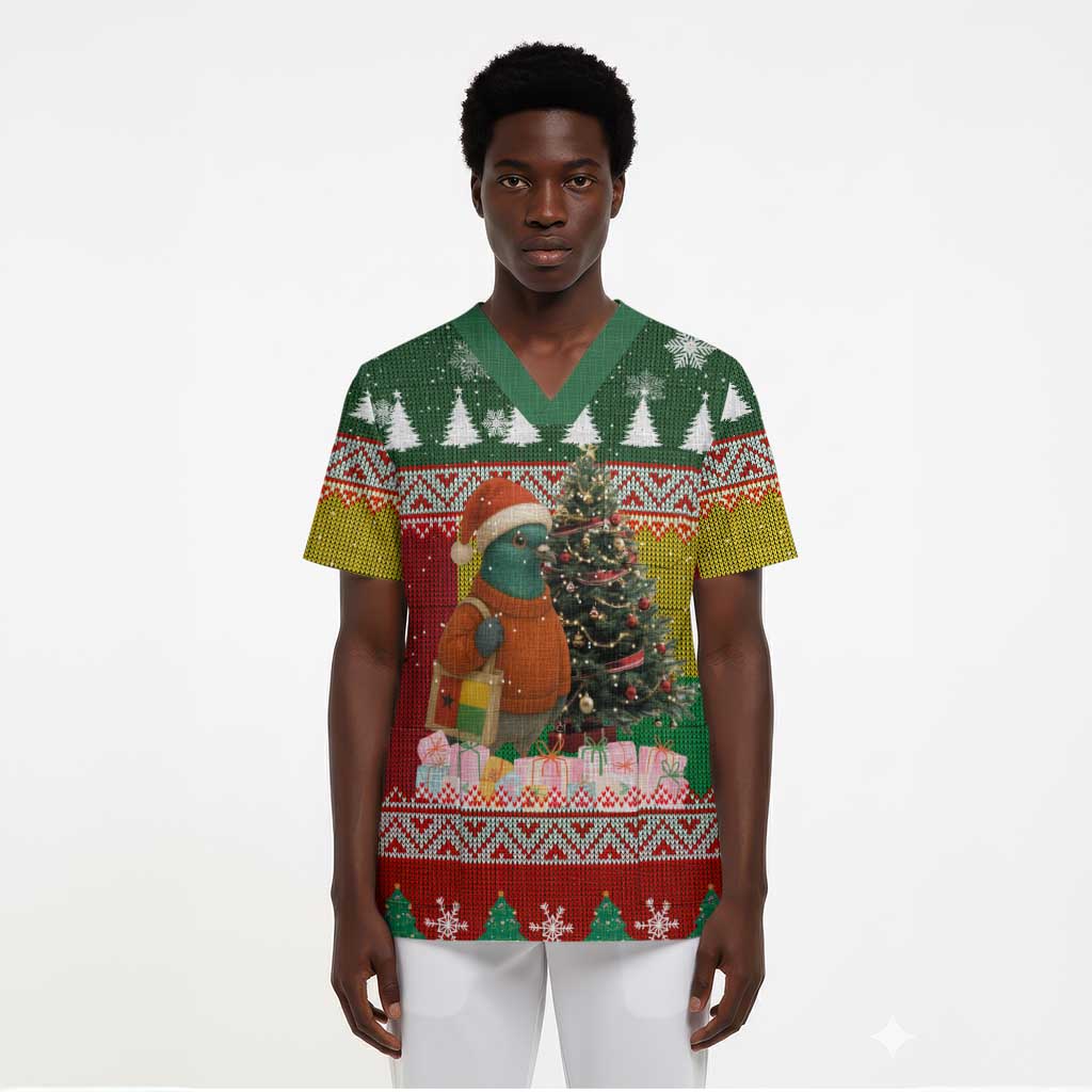 Guinea Bissau Christmas Scrub Top Santa Penguin Christmas Tree and Snowflake - African Pride