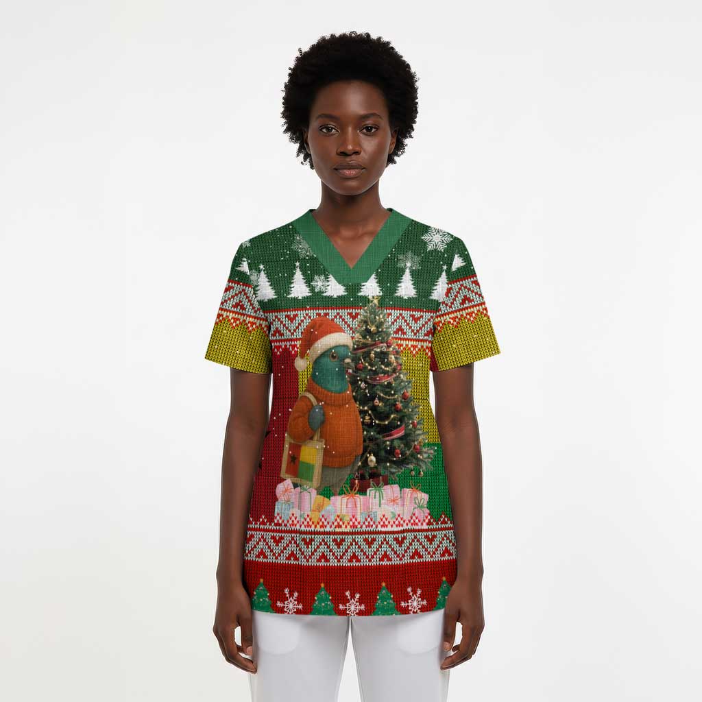Guinea Bissau Christmas Scrub Top Santa Penguin Christmas Tree and Snowflake - African Pride