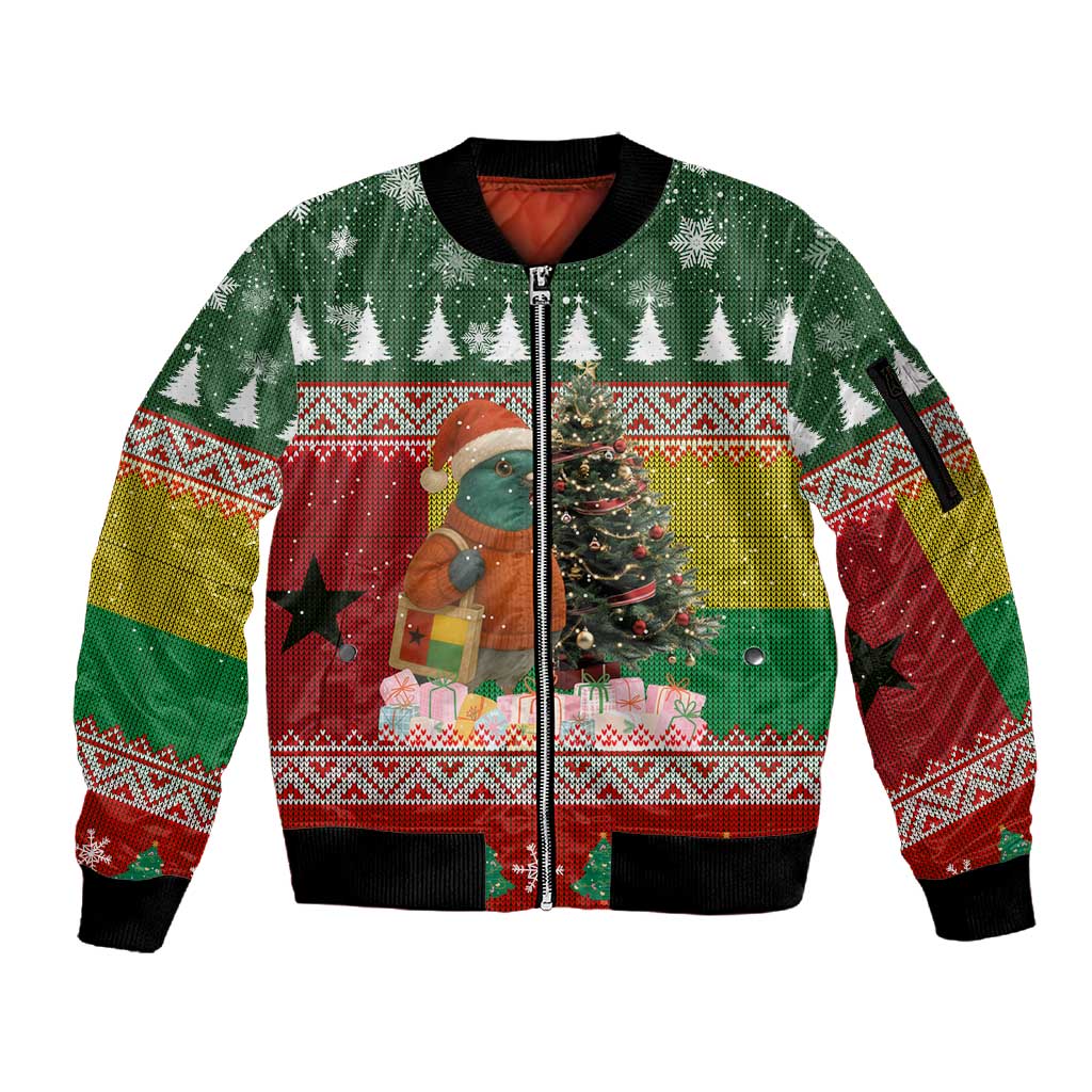 Guinea Bissau Christmas Sleeve Zip Bomber Jacket Santa Penguin Christmas Tree and Snowflake - African Pride