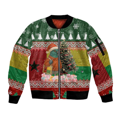 Guinea Bissau Christmas Sleeve Zip Bomber Jacket Santa Penguin Christmas Tree and Snowflake - African Pride