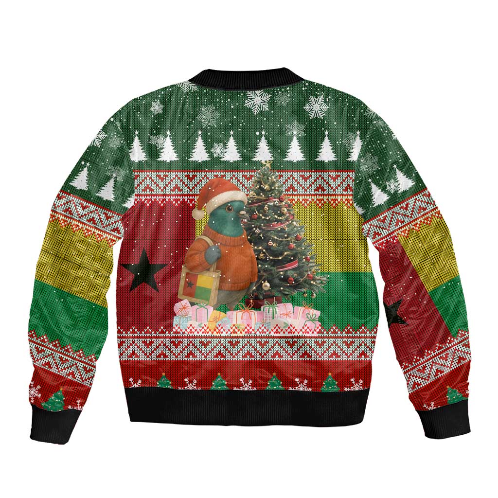 Guinea Bissau Christmas Sleeve Zip Bomber Jacket Santa Penguin Christmas Tree and Snowflake - African Pride