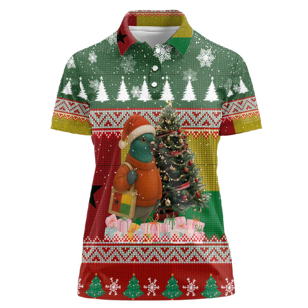 Guinea Bissau Christmas Women Polo Shirt Santa Penguin Christmas Tree and Snowflake - African Pride