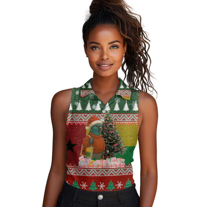 Guinea Bissau Christmas Women Sleeveless Polo Shirt Santa Penguin Christmas Tree and Snowflake - African Pride