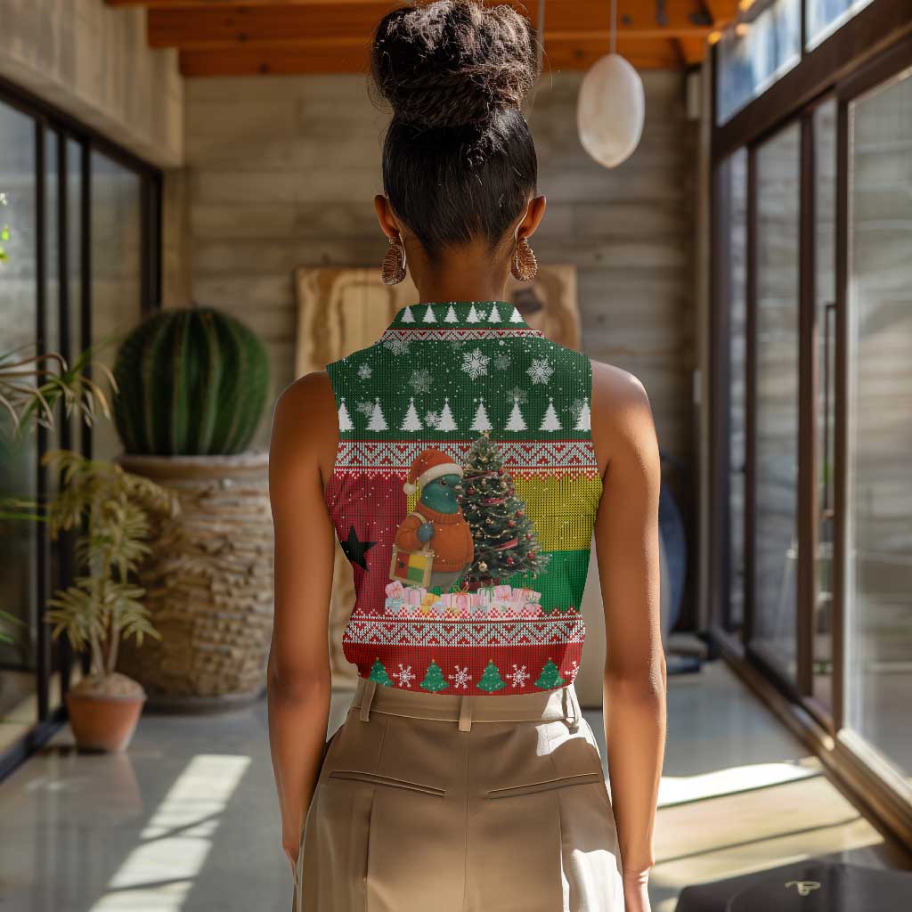 Guinea Bissau Christmas Women Sleeveless Polo Shirt Santa Penguin Christmas Tree and Snowflake - African Pride