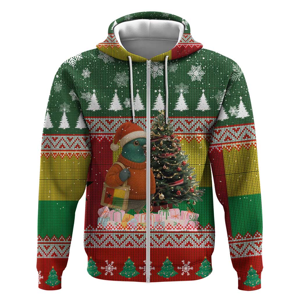 Guinea Bissau Christmas Zip Hoodie Santa Penguin Christmas Tree and Snowflake - African Pride