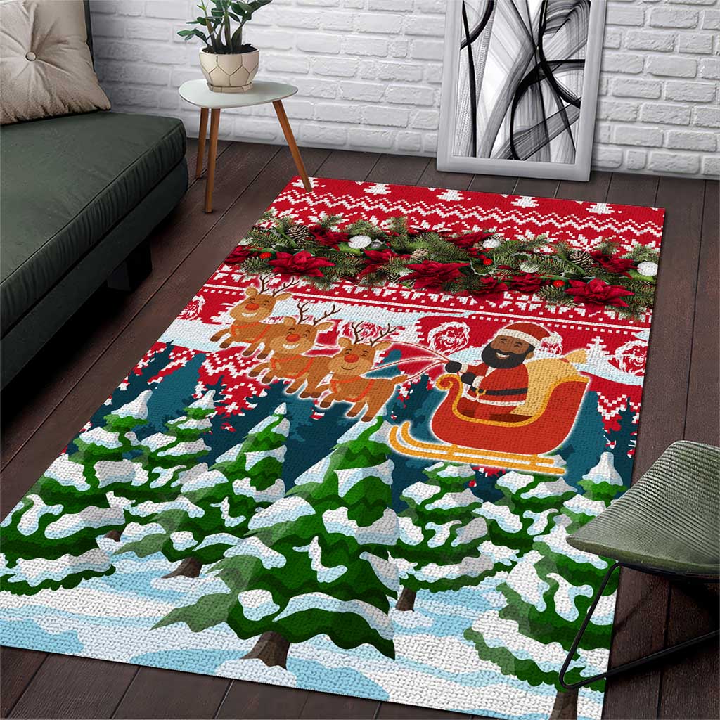 Guinea Bissau Christmas Area Rug Santa Sleigh Reindeer Forest and National Flag - African Pride
