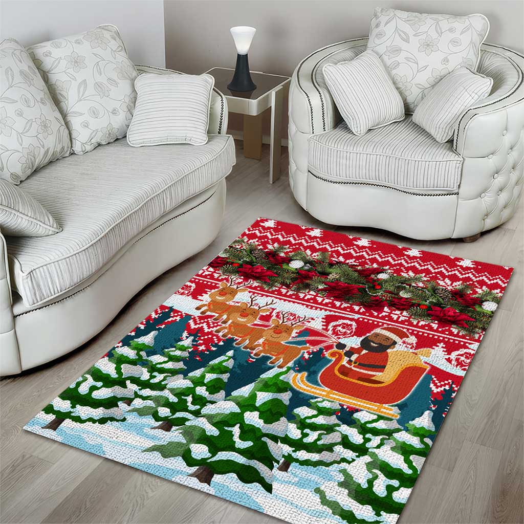 Guinea Bissau Christmas Area Rug Santa Sleigh Reindeer Forest and National Flag - African Pride