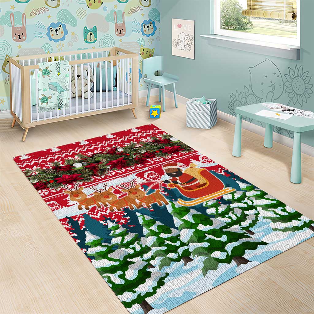 Guinea Bissau Christmas Area Rug Santa Sleigh Reindeer Forest and National Flag - African Pride