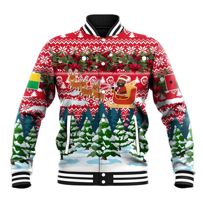 Guinea Bissau Christmas Baseball Jacket Santa Sleigh Reindeer Forest and National Flag - African Pride