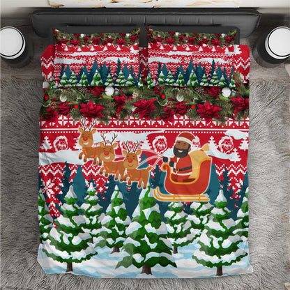 Guinea Bissau Christmas Bedding Set Santa Sleigh Reindeer Forest and National Flag - African Pride