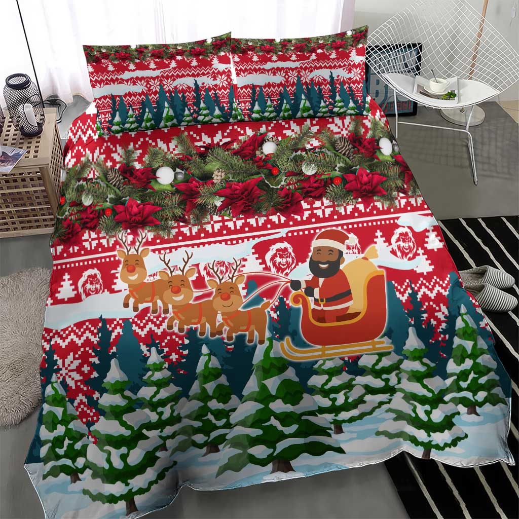 Guinea Bissau Christmas Bedding Set Santa Sleigh Reindeer Forest and National Flag - African Pride