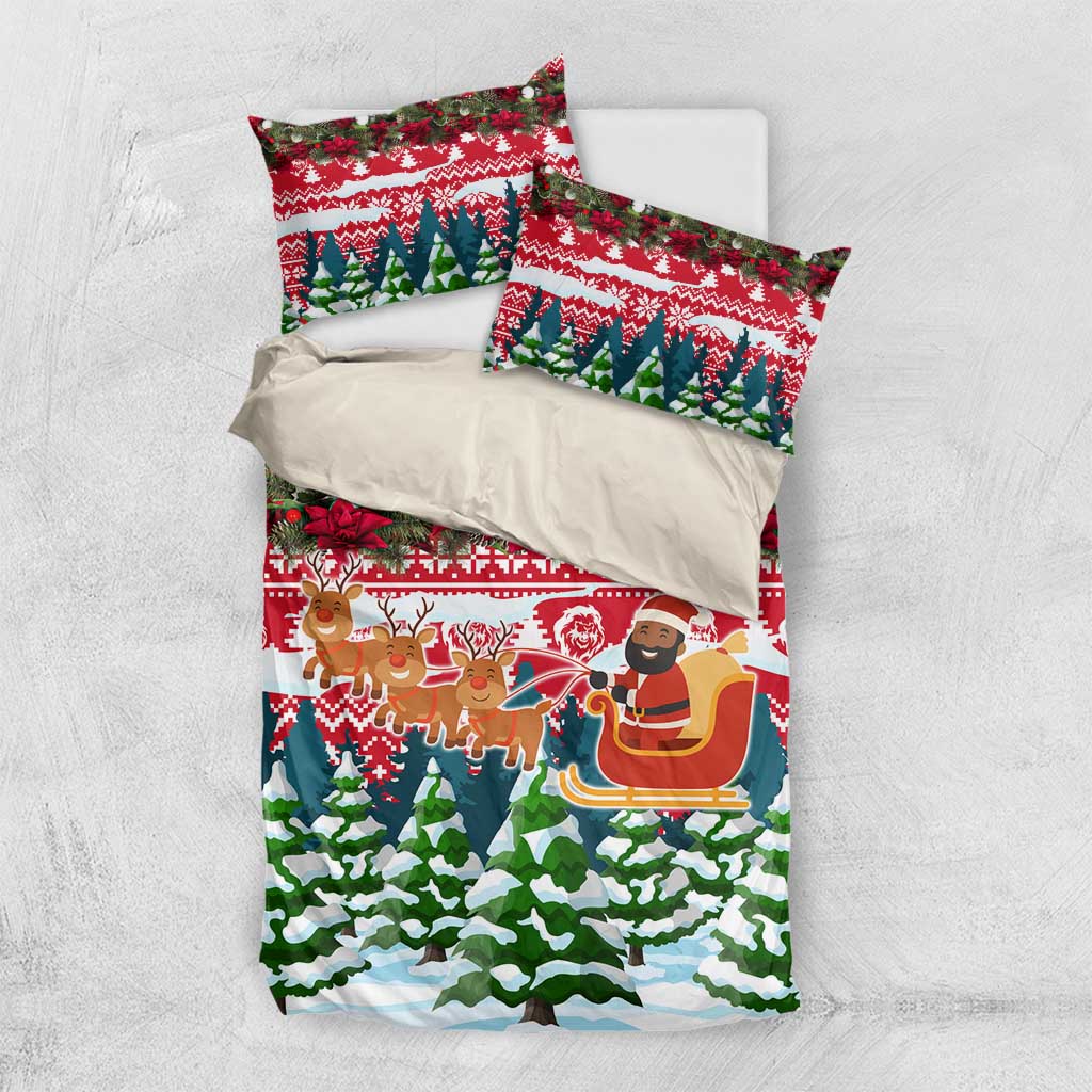 Guinea Bissau Christmas Bedding Set Santa Sleigh Reindeer Forest and National Flag - African Pride