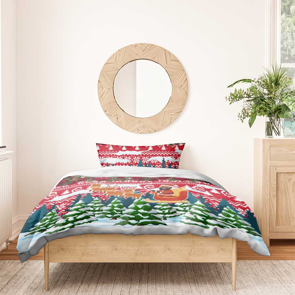 Guinea Bissau Christmas Bedding Set Santa Sleigh Reindeer Forest and National Flag - African Pride