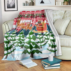 Guinea Bissau Christmas Blanket Santa Sleigh Reindeer Forest and National Flag - African Pride