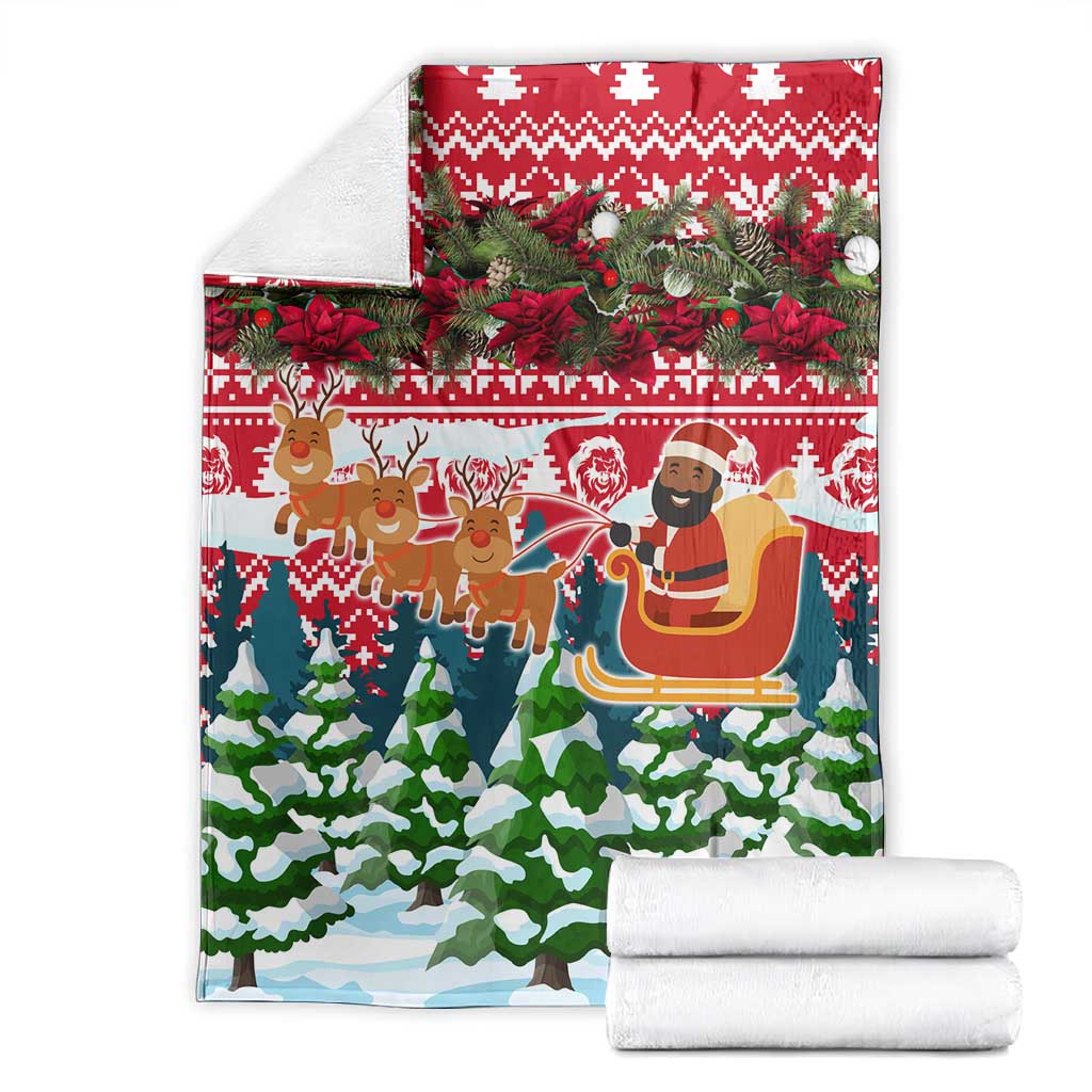 Guinea Bissau Christmas Blanket Santa Sleigh Reindeer Forest and National Flag - African Pride