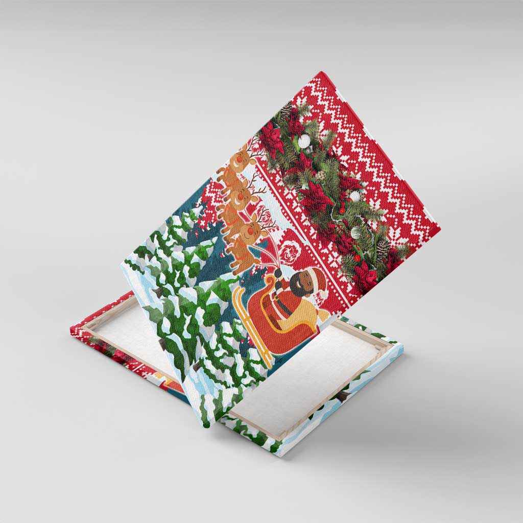 Guinea Bissau Christmas Canvas Wall Art Santa Sleigh Reindeer Forest and National Flag - African Pride