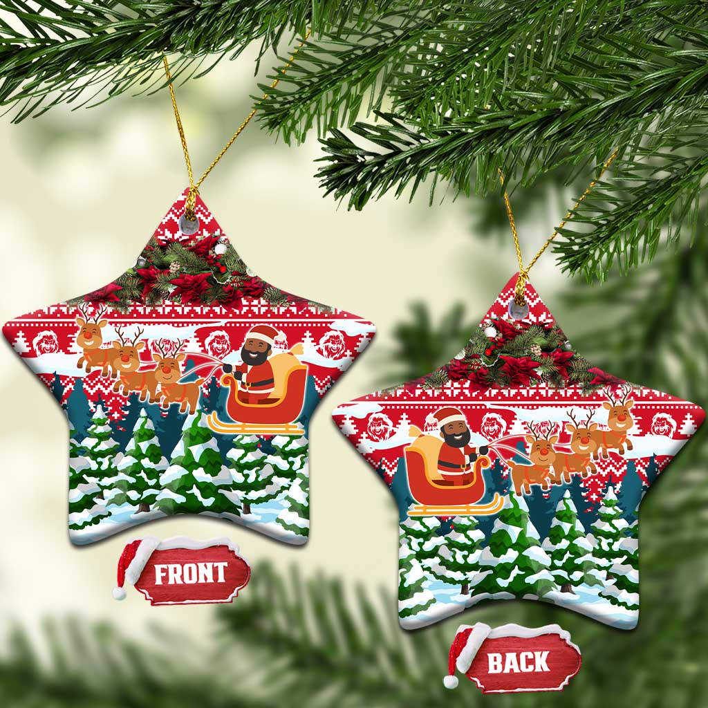 Guinea Bissau Christmas Ceramic Ornament Santa Sleigh Reindeer Forest and National Flag - African Pride