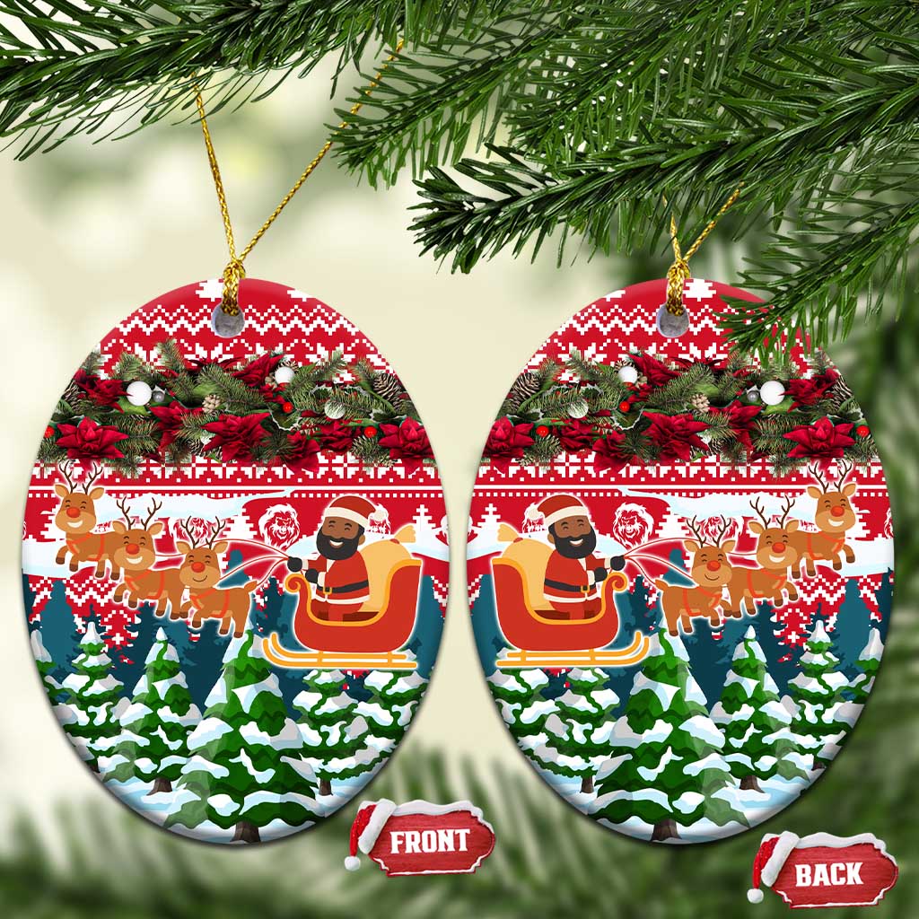 Guinea Bissau Christmas Ceramic Ornament Santa Sleigh Reindeer Forest and National Flag - African Pride