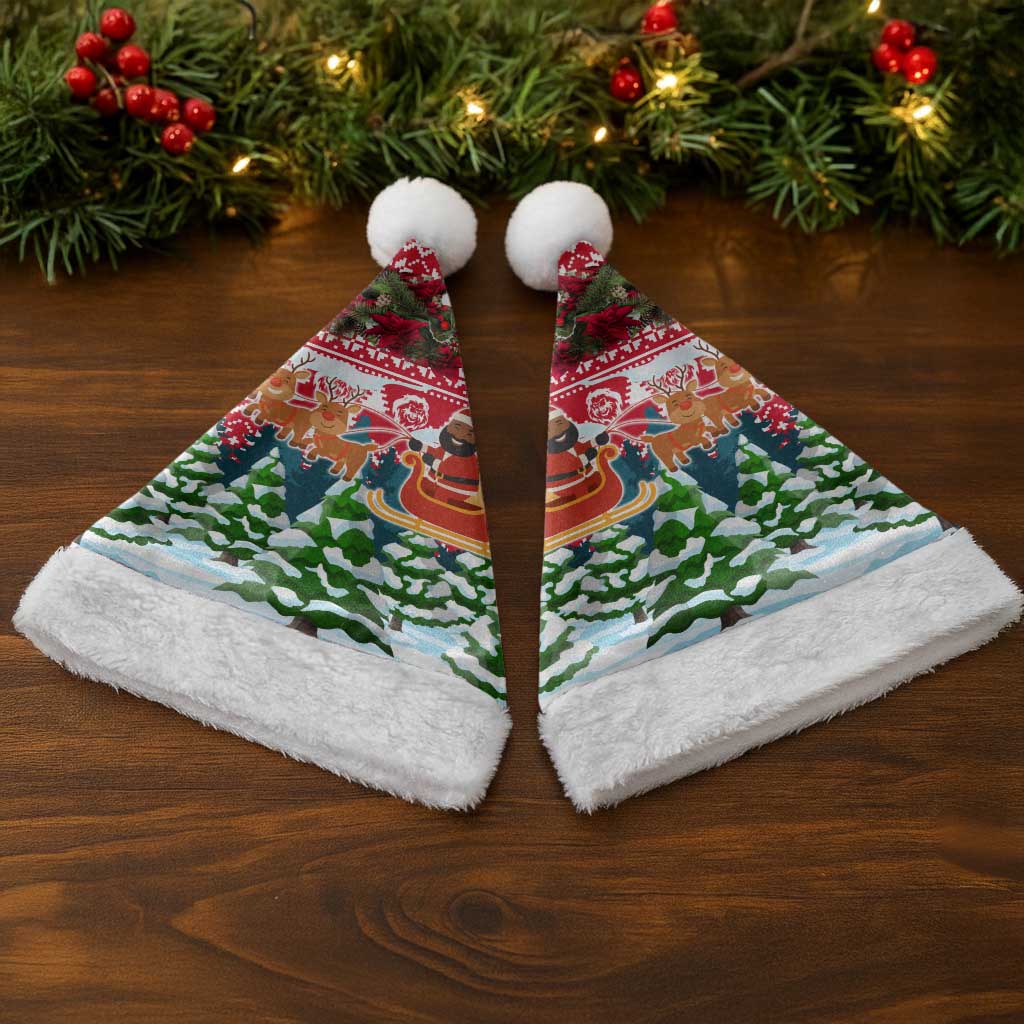Guinea Bissau Christmas Santa Hat Santa Sleigh Reindeer Forest and National Flag - African Pride