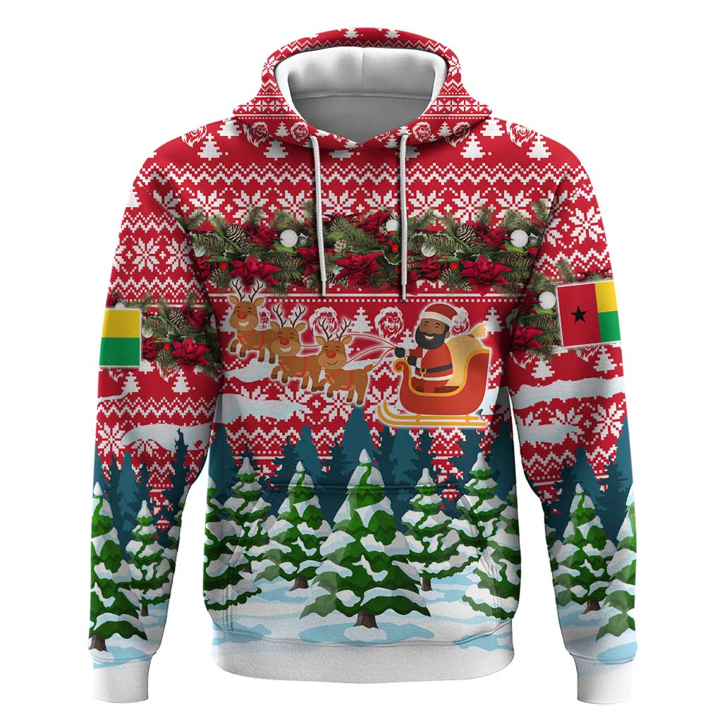 Guinea Bissau Christmas Hoodie Santa Sleigh Reindeer Forest and National Flag - African Pride