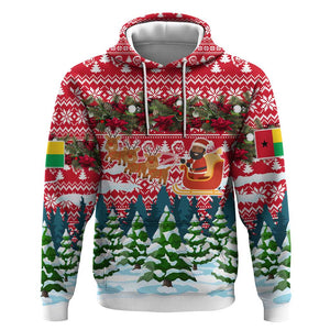 Guinea Bissau Christmas Hoodie Santa Sleigh Reindeer Forest and National Flag - African Pride