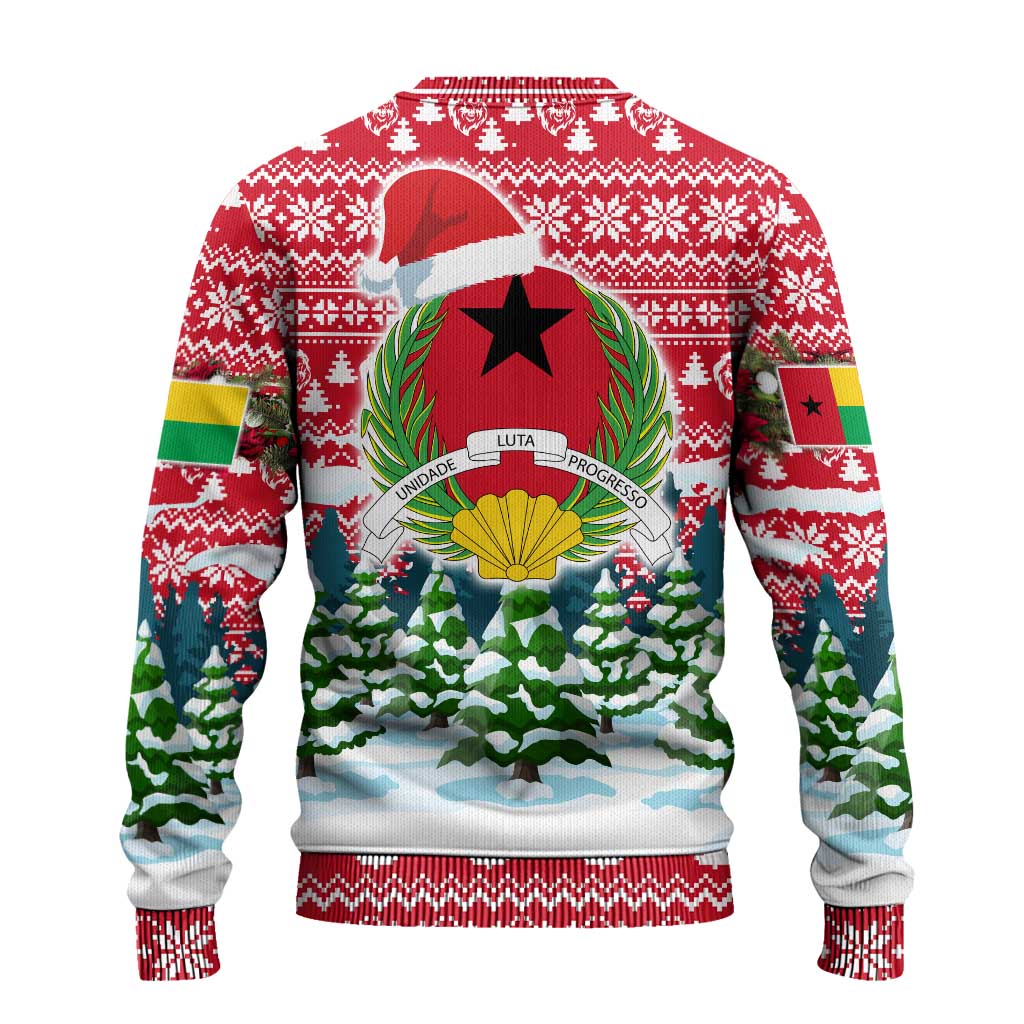 Guinea Bissau Christmas Ugly Christmas Sweater Santa Sleigh Reindeer Forest and National Flag - African Pride