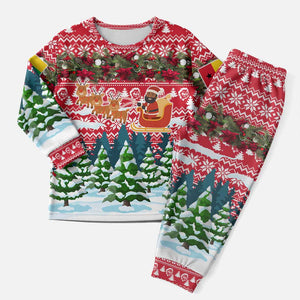 Guinea Bissau Christmas Pajama Set Santa Sleigh Reindeer Forest and National Flag - African Pride