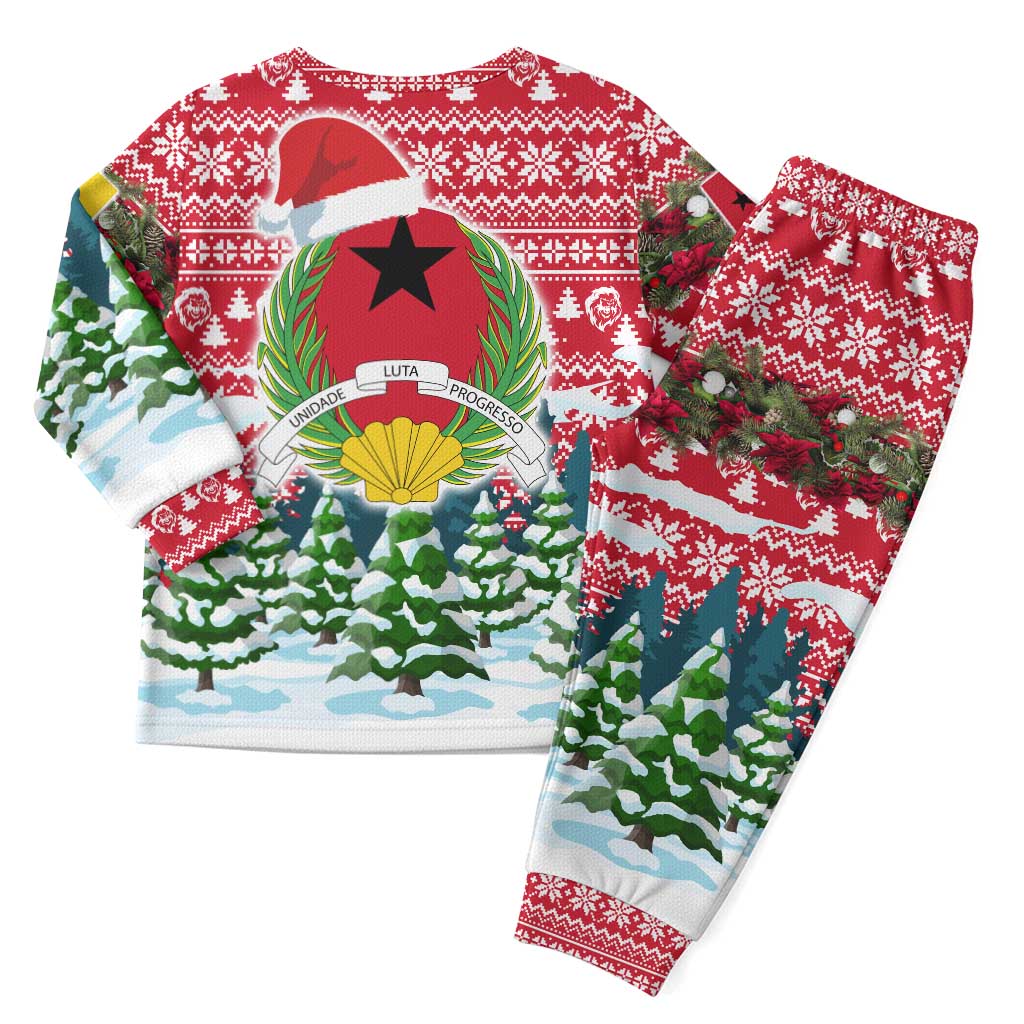 Guinea Bissau Christmas Pajama Set Santa Sleigh Reindeer Forest and National Flag - African Pride