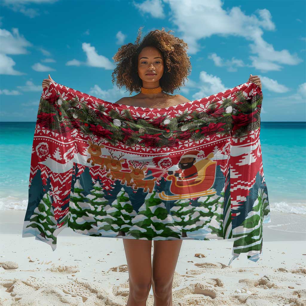 Guinea Bissau Christmas Sarong Santa Sleigh Reindeer Forest and National Flag - African Pride