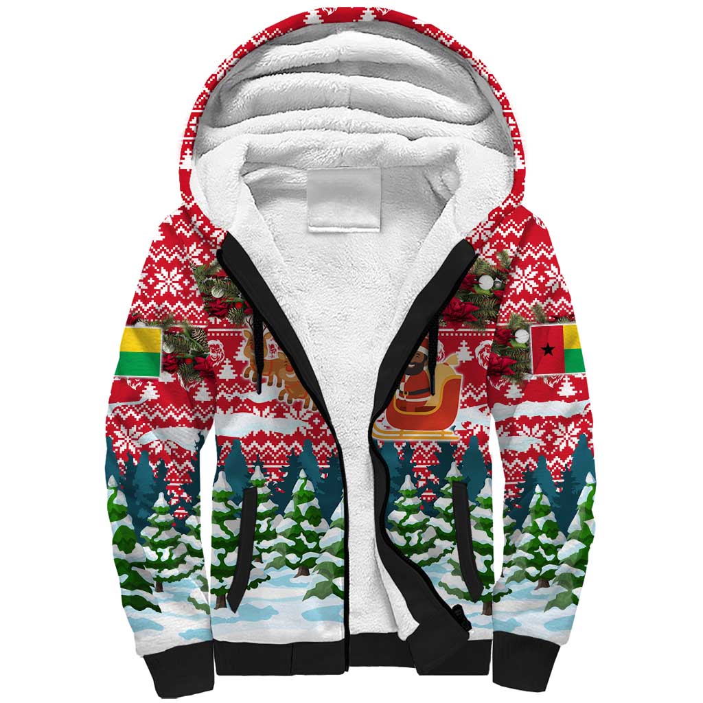 Guinea Bissau Christmas Sherpa Hoodie Santa Sleigh Reindeer Forest and National Flag - African Pride