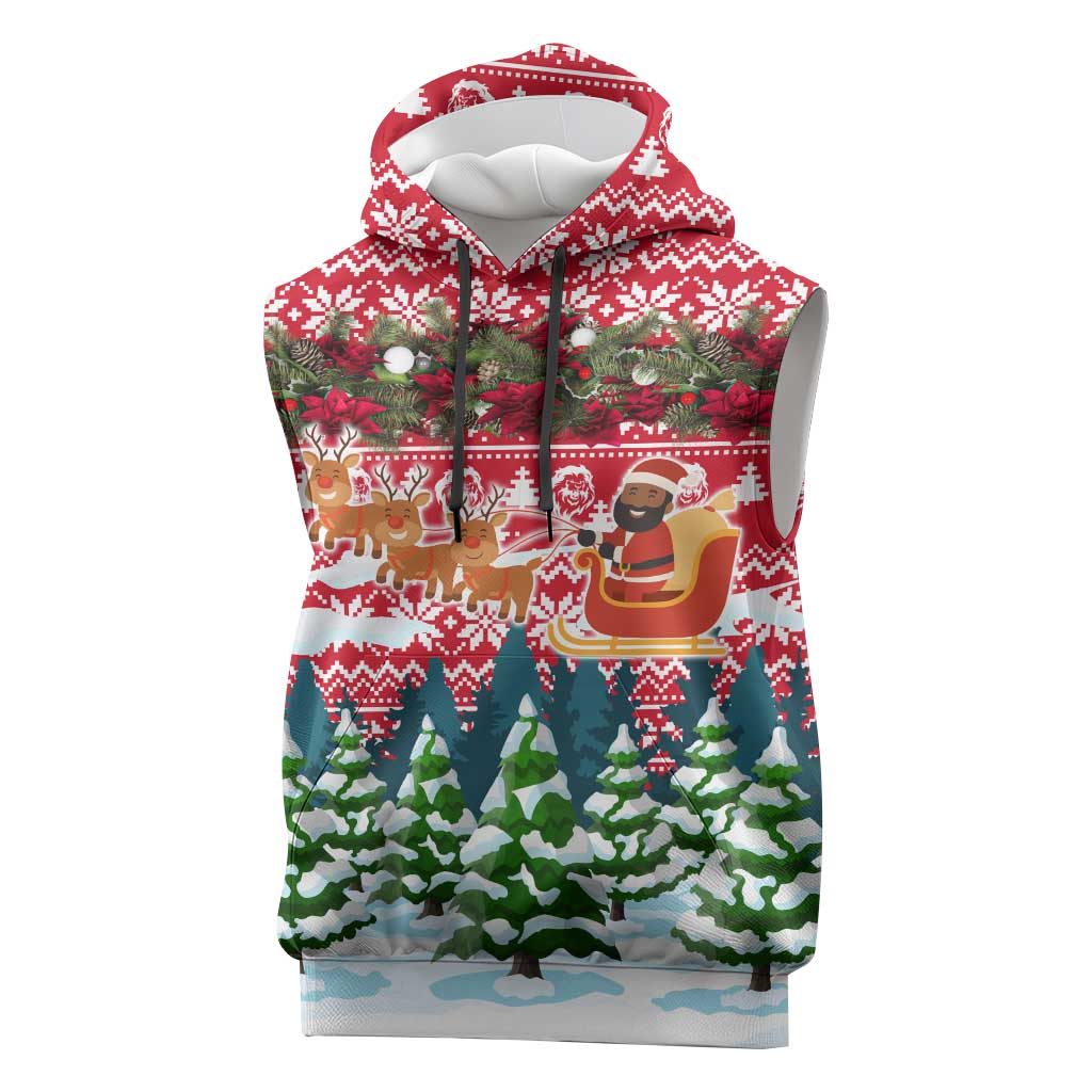Guinea Bissau Christmas Sleeveless Hoodie Santa Sleigh Reindeer Forest and National Flag - African Pride