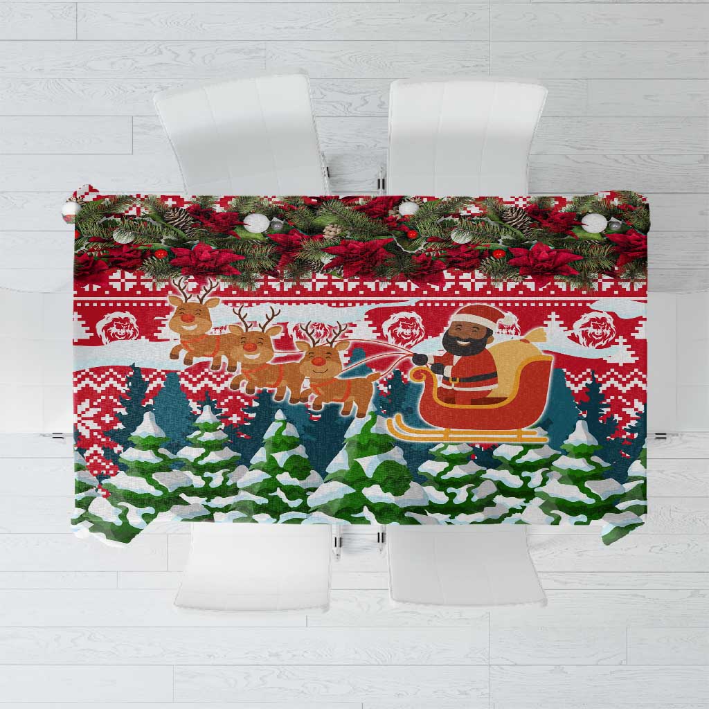 Guinea Bissau Christmas Tablecloth Santa Sleigh Reindeer Forest and National Flag - African Pride