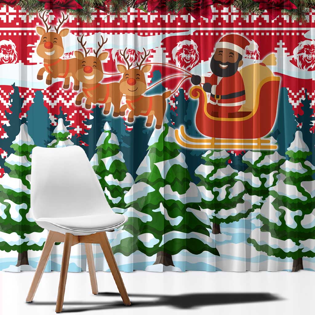 Guinea Bissau Christmas Window Curtain Santa Sleigh Reindeer Forest and National Flag - African Pride
