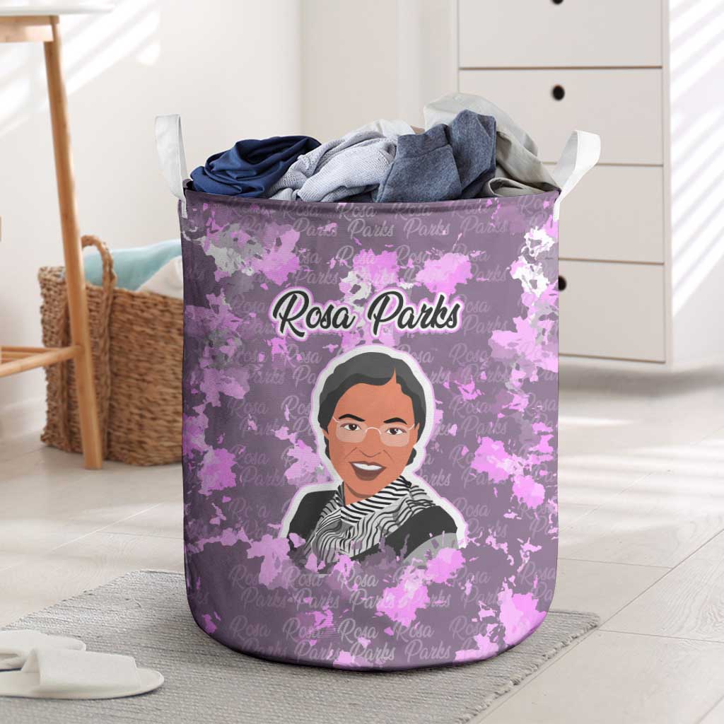 Rosa Parks Laundry Basket Purple Floral Pattern Civil Rights Tribute Bold Name Repeated Text Design - African Pride