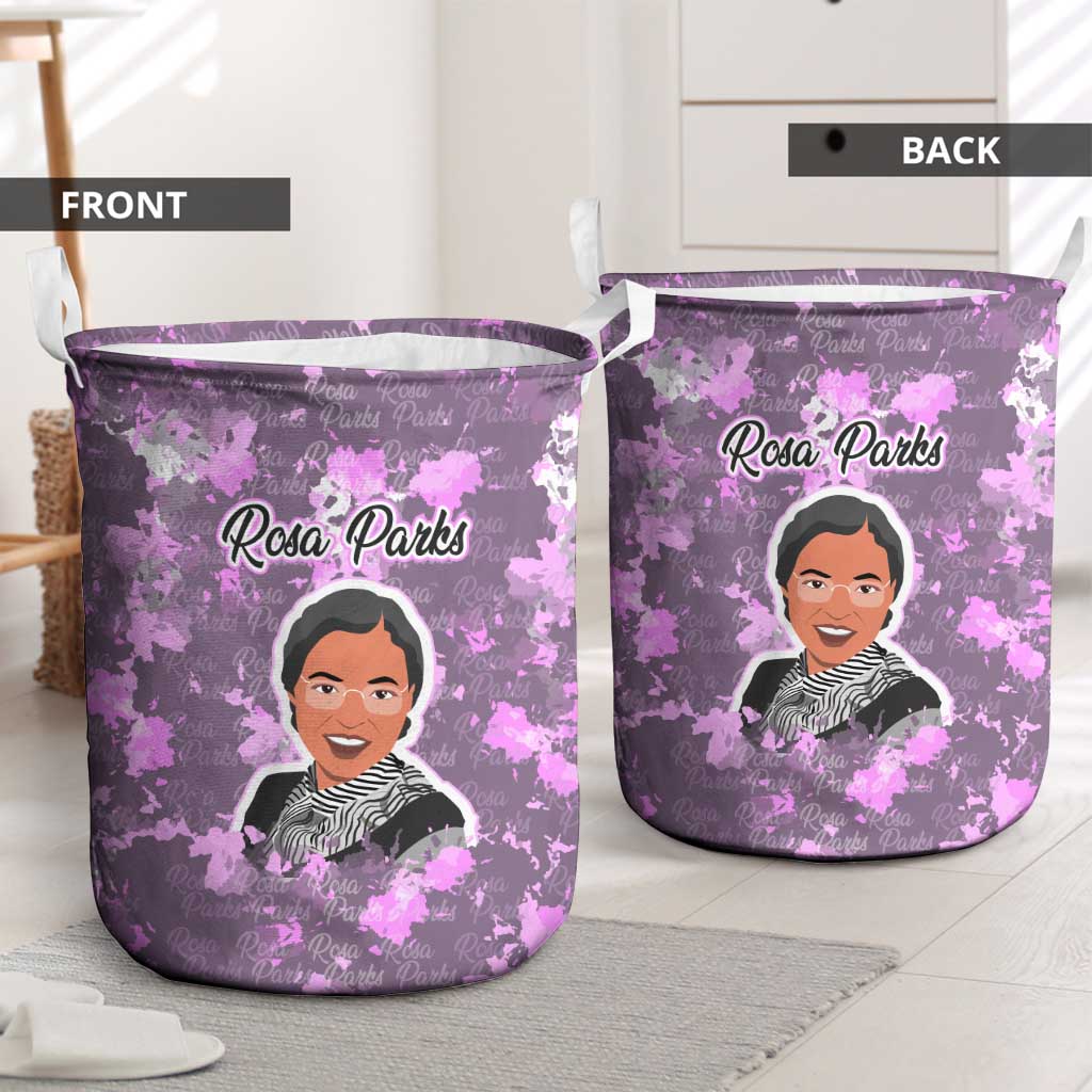 Rosa Parks Laundry Basket Purple Floral Pattern Civil Rights Tribute Bold Name Repeated Text Design - African Pride