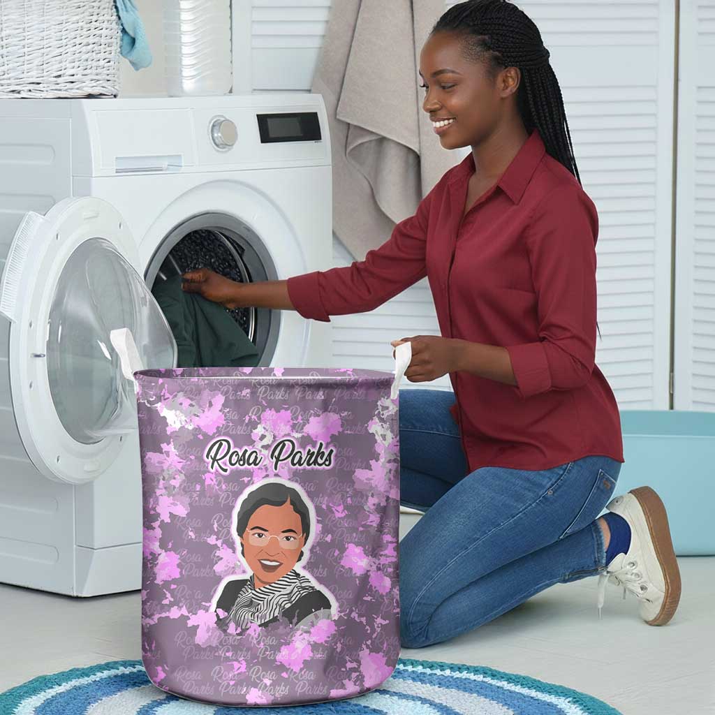 Rosa Parks Laundry Basket Purple Floral Pattern Civil Rights Tribute Bold Name Repeated Text Design - African Pride
